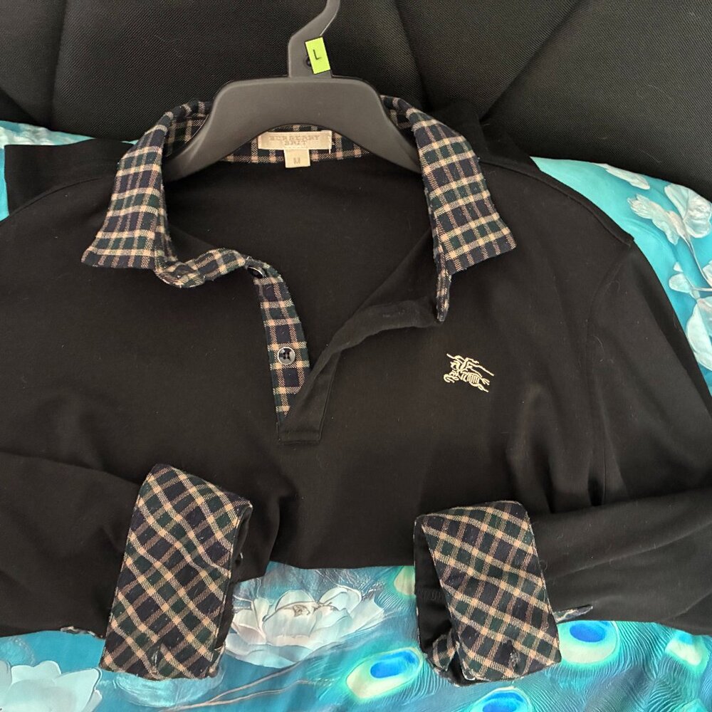 Burberry Polo Shirt Black and  Plaid Size M